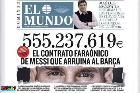 《世界報》曝光梅西5.55億歐元的天價合同，梅西準(zhǔn)備起訴并調(diào)查此事-第1張圖片-世俱杯
